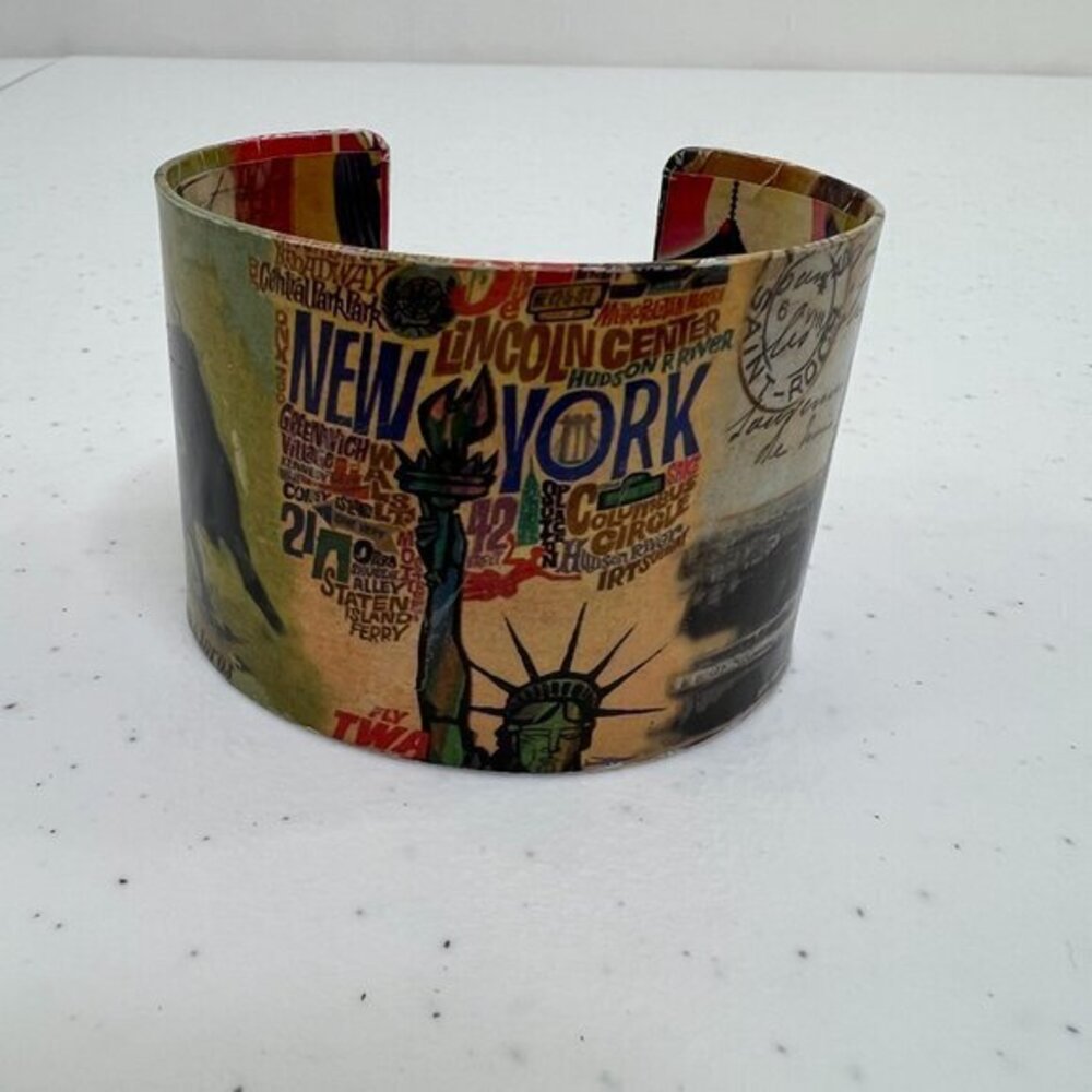 Vintage Decoupage Cuff Bracelet New York‎ Bangle Statement City Big Thick